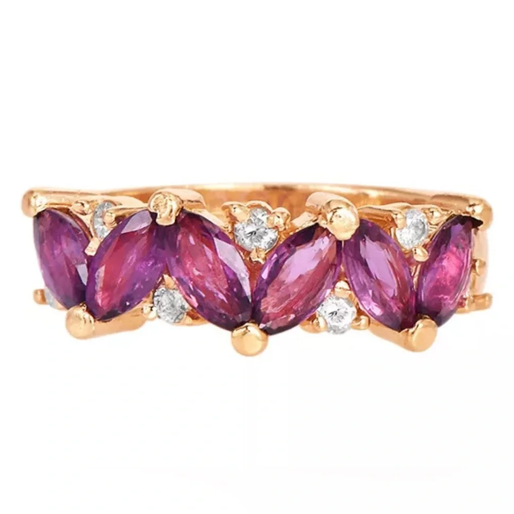 🎉HP🎉 Purple Pink Tourmaline & Diamond Marquise Stacking Band Ring, size 6.25 - Picture 3 of 8